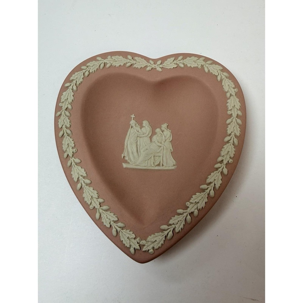 Wedgwood Trinket Dish Heart Shaped England Pink White Jasperware Vintage